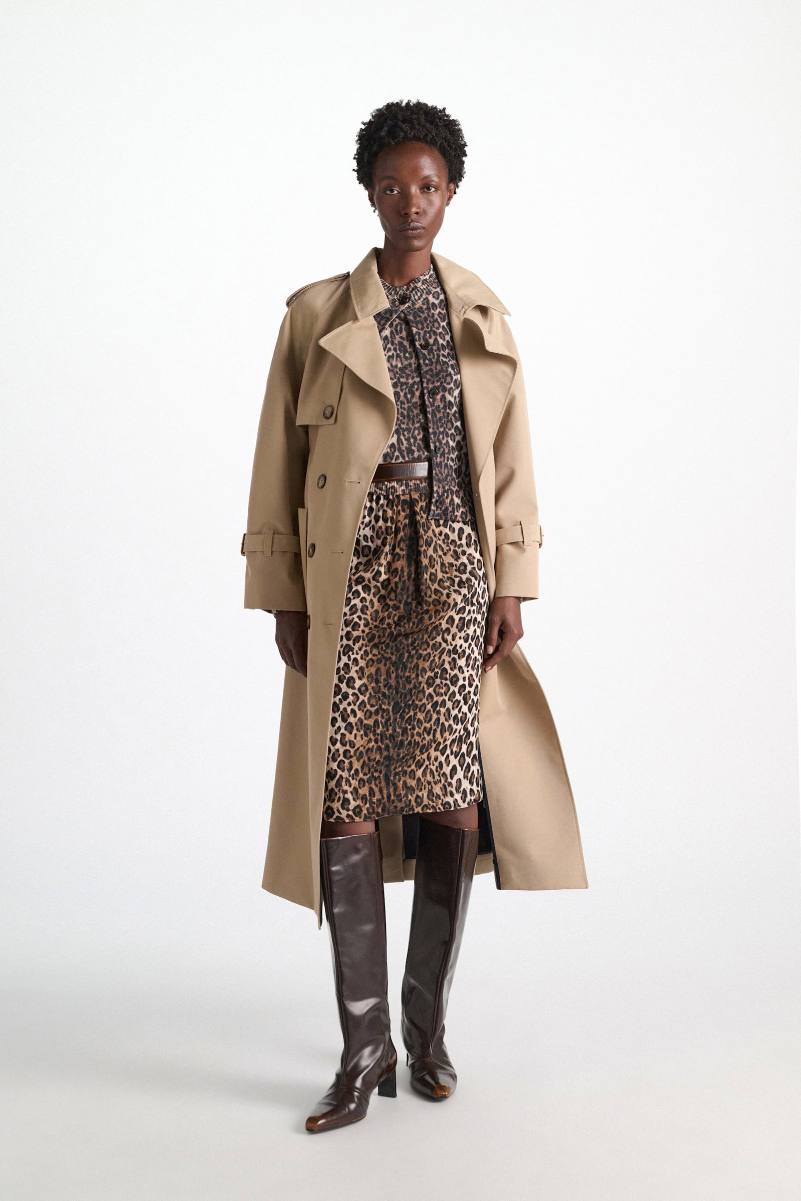 Dorothee Schumacher Leopard print midi skirt Leo Placed light brown Model Front View