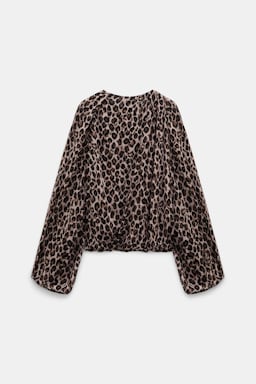 Dorothee Schumacher Bluse mit voluminösen, drapierten Ärmeln mit Leopardenmuster aus Viskose-Georgette leo placed brown