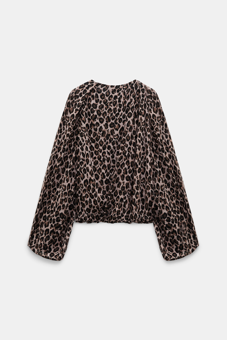 Dorothee Schumacher Bluse mit voluminösen, drapierten Ärmeln mit Leopardenmuster aus Viskose-Georgette leo placed brown Product Front View