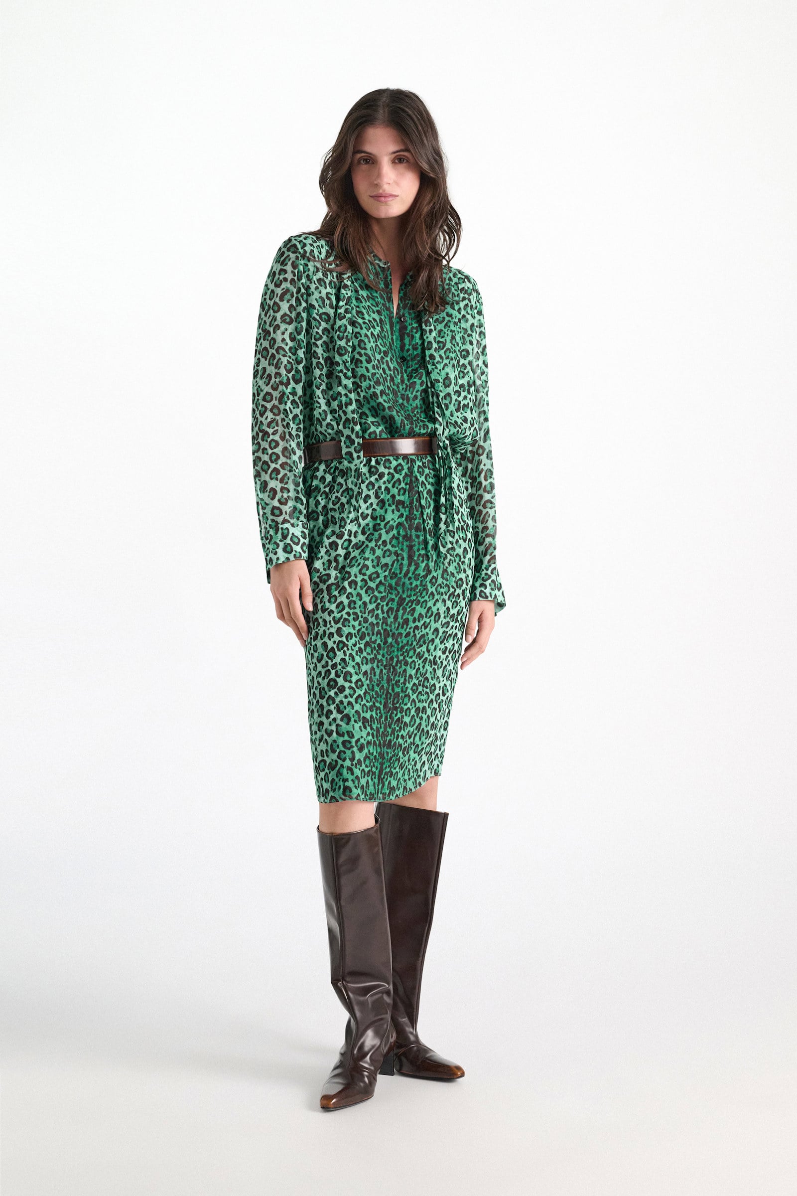 Dorothee Schumacher Hemdbluse mit Leopardenmuster aus Viskose-Georgettet leo placed green Model Front View