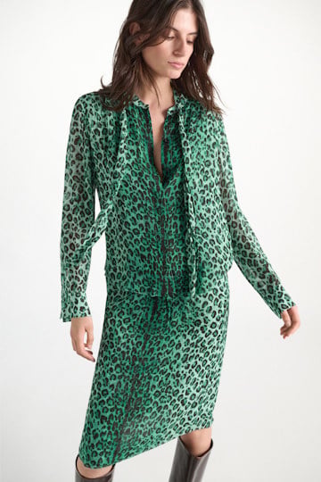 Dorothee Schumacher Leopard print blouse with scarf leo placed green Model Detail View