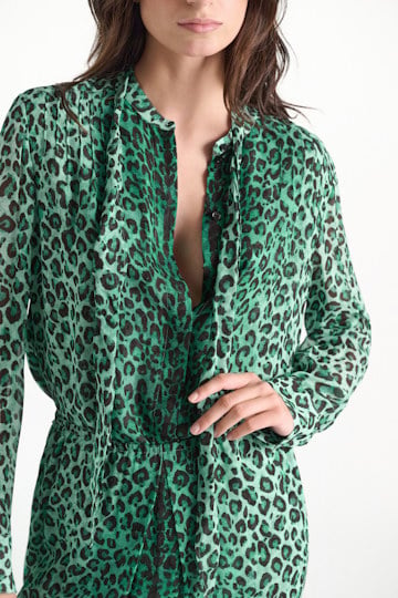 Dorothee Schumacher Leopard print blouse with scarf leo placed green Model Detail View