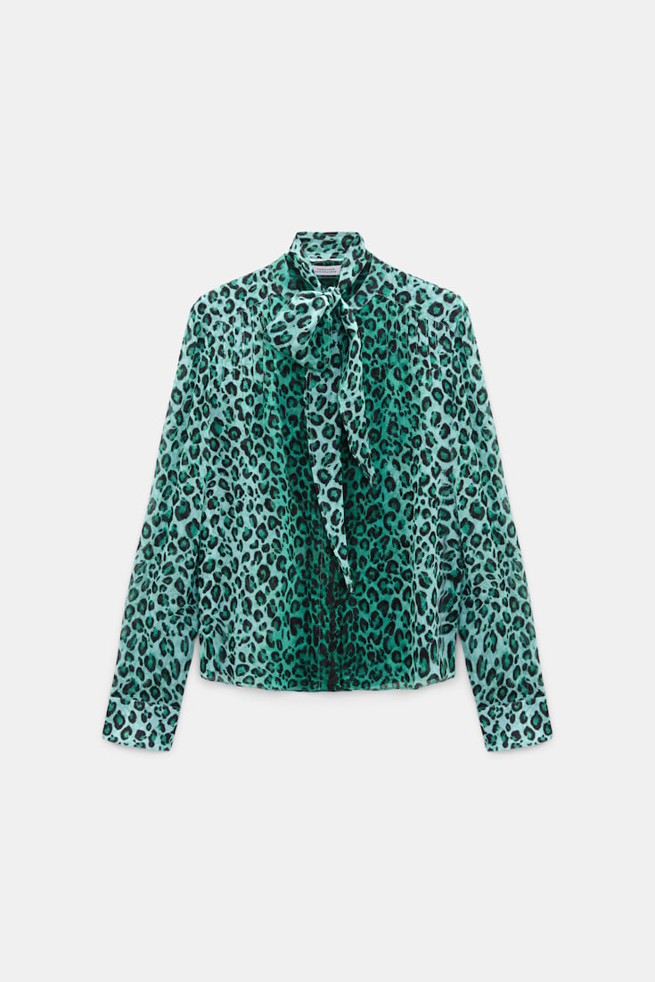 Dorothee Schumacher Hemdbluse mit Leopardenmuster aus Viskose-Georgettet leo placed green Product Front View