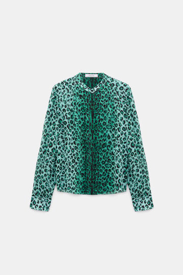 Dorothee Schumacher Leopard print blouse with scarf leo placed green Product Detail View