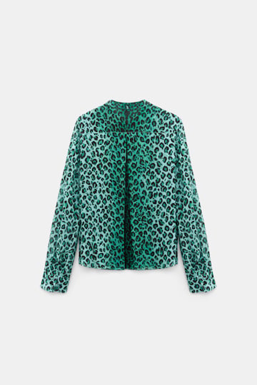 Dorothee Schumacher Leopard print blouse with scarf leo placed green Product Detail View