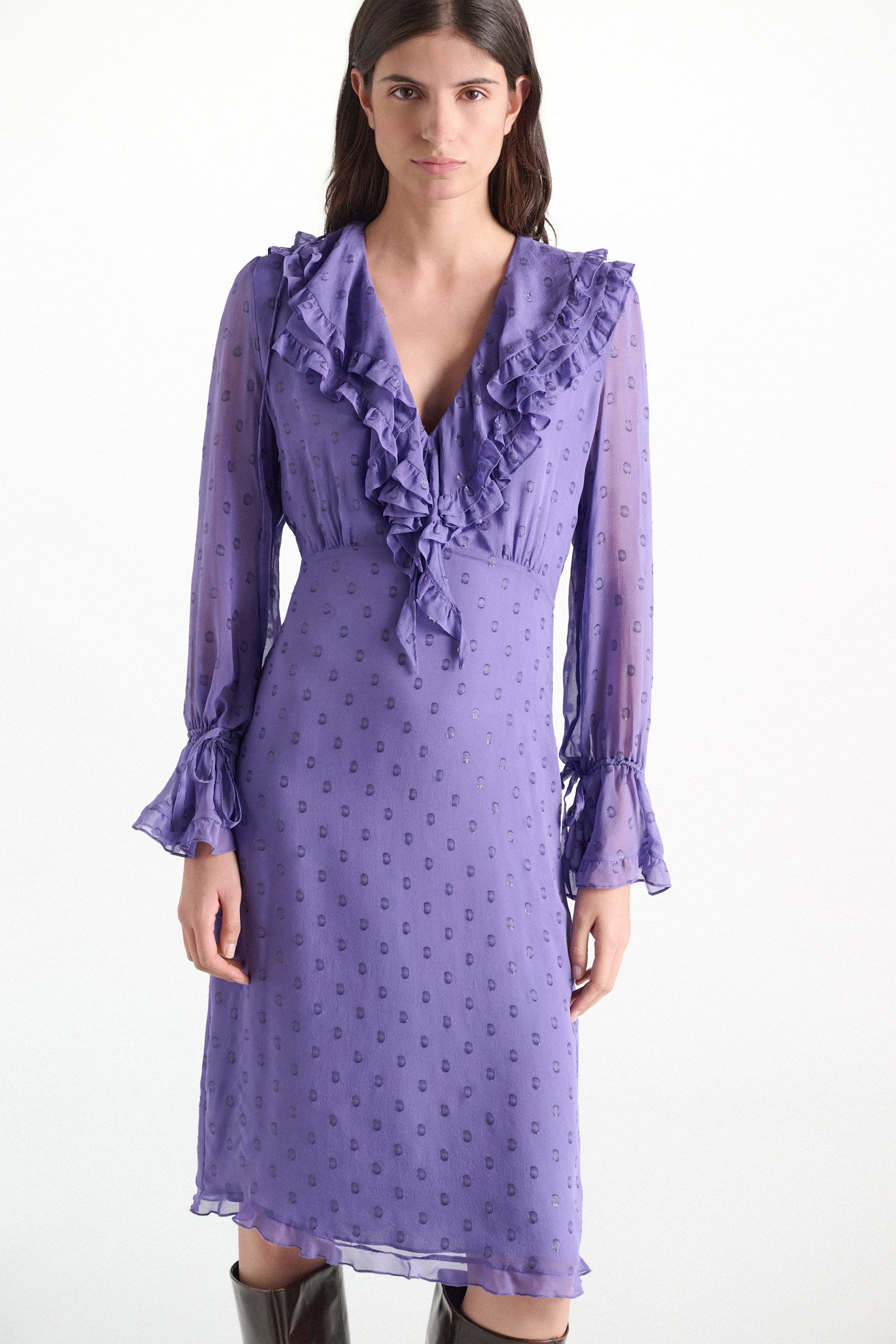 Dorothee Schumacher Kleid aus Seiden-Crêpe-Chiffon violet Model Detail View