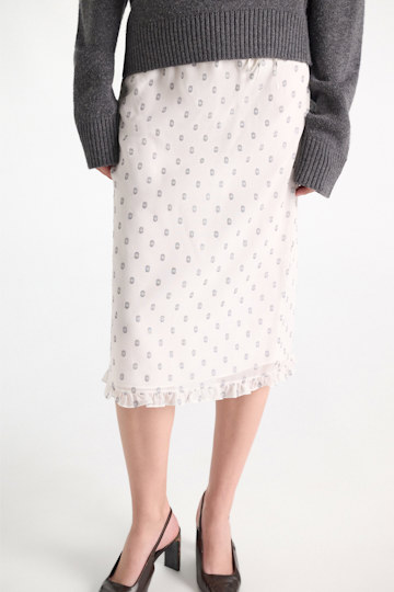 Dorothee Schumacher Shimmering silk georgette midi skirt camellia white Model Detail View