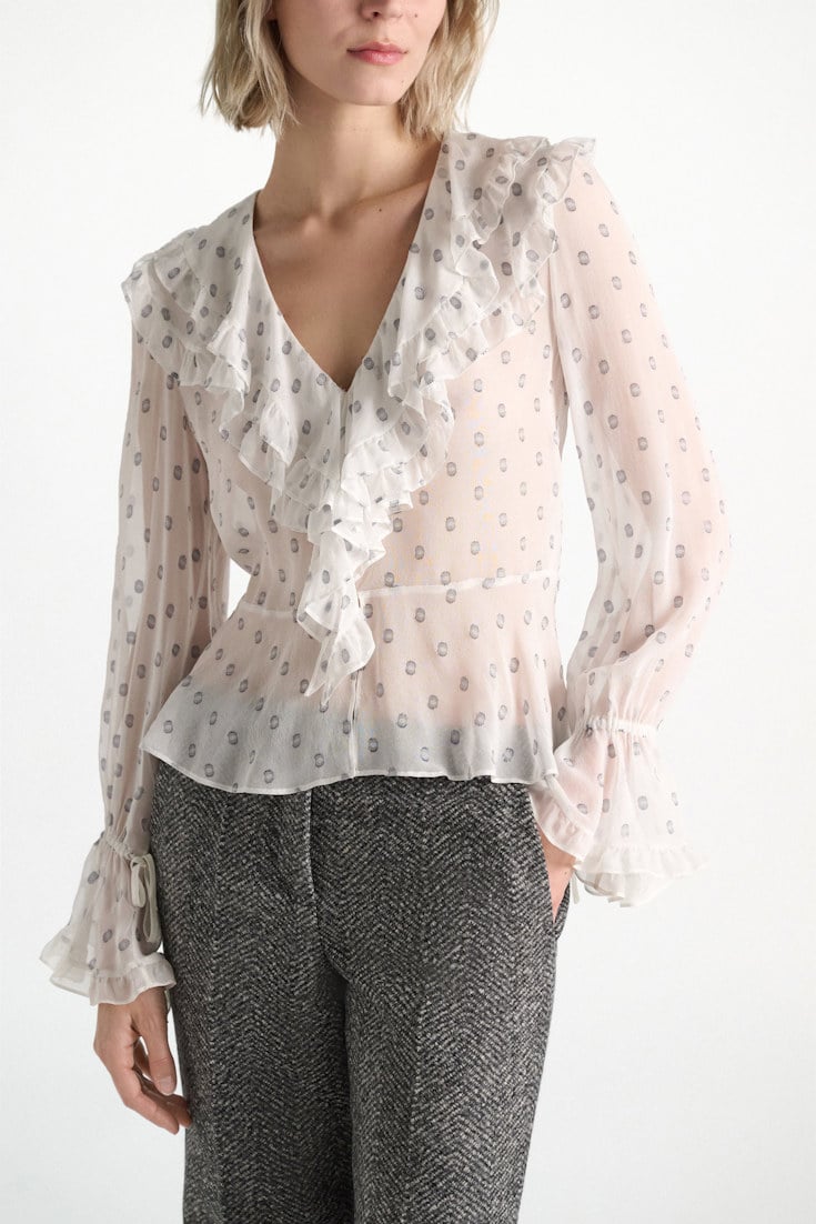 Dorothee Schumacher Silk crepe chiffon blouse camellia white Model Detail View