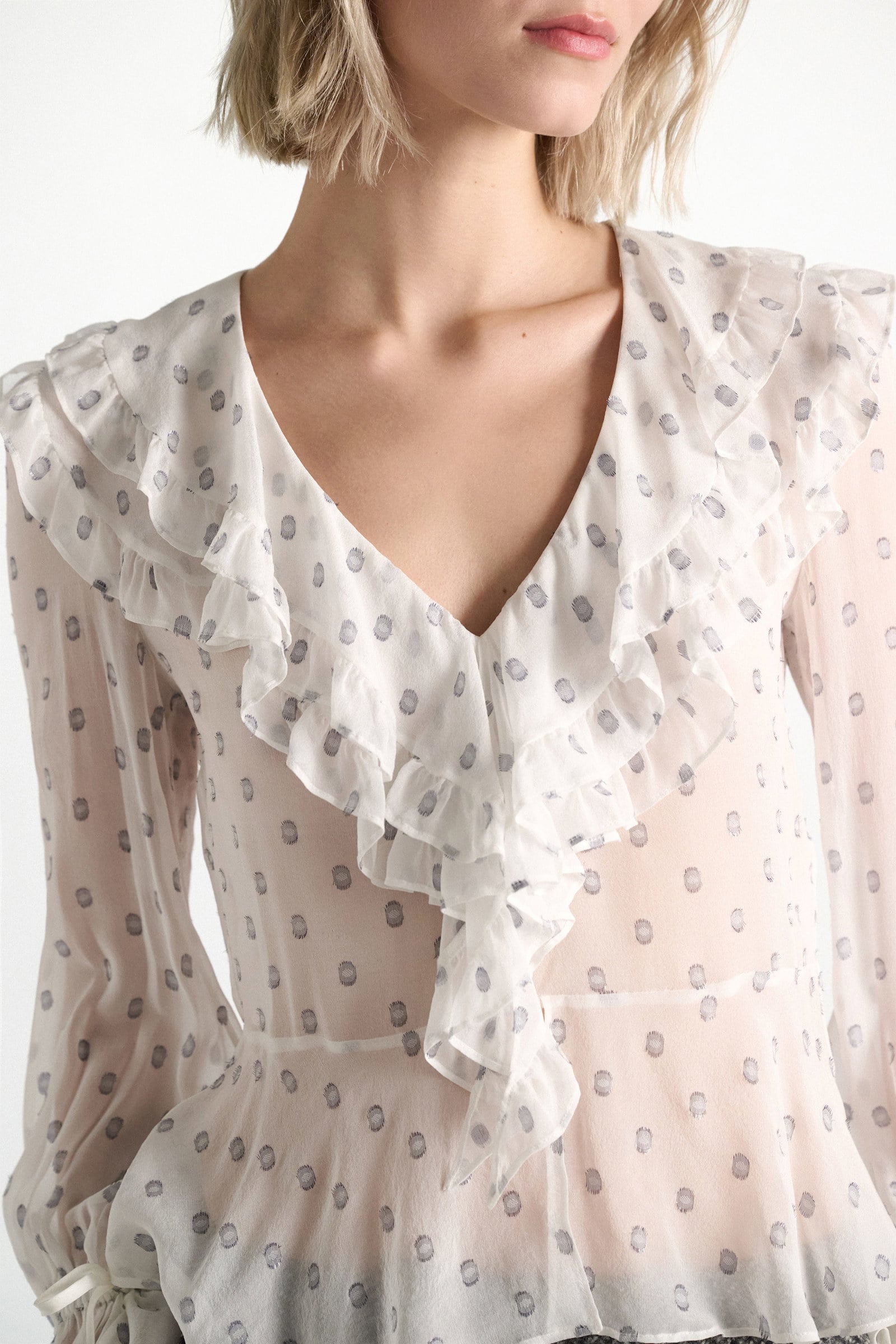 Dorothee Schumacher Silk crepe chiffon blouse camellia white Model Detail View