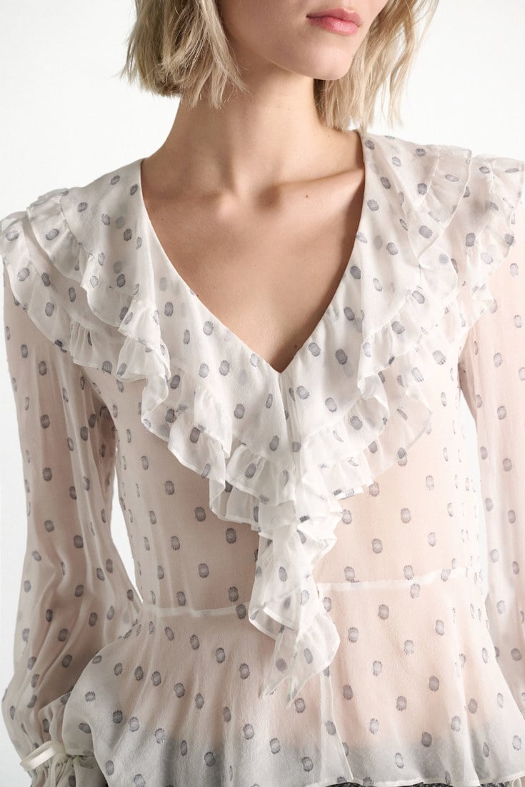 Dorothee Schumacher Silk crepe chiffon blouse camellia white Model Detail View