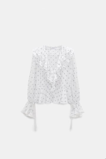 Dorothee Schumacher Volantbluse aus Seiden-Crêpe-Chiffon camellia white Product Front View