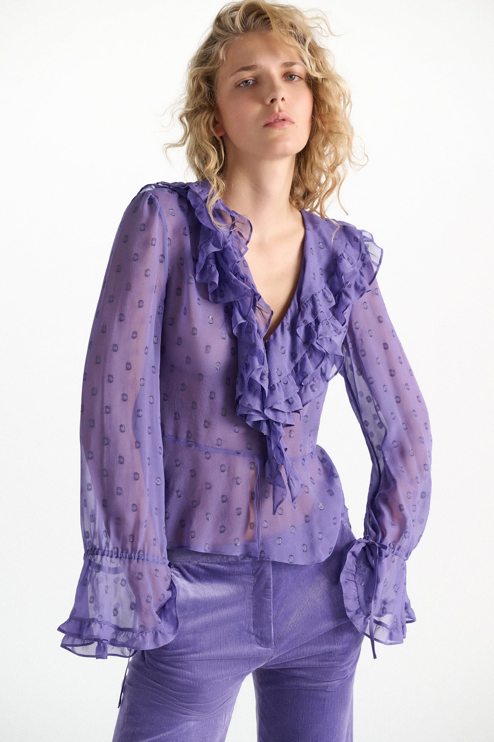 Dorothee Schumacher Silk crepe chiffon blouse violet Model Detail View