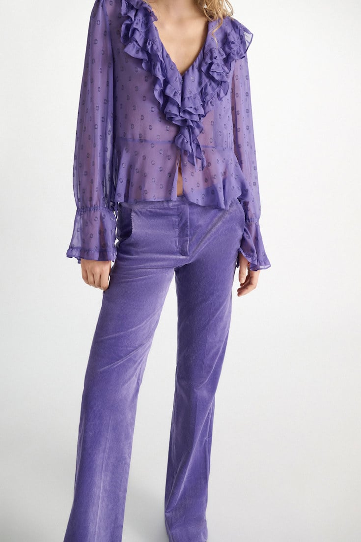 Dorothee Schumacher Silk crepe chiffon blouse violet Model Detail View