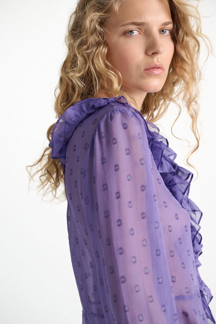Dorothee Schumacher Silk crepe chiffon blouse violet Model Detail View