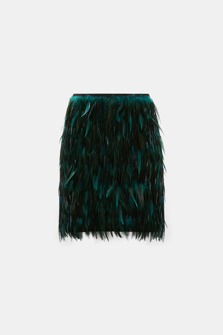 Dorothee Schumacher Glossy feather miniskirt emerald Product Front View