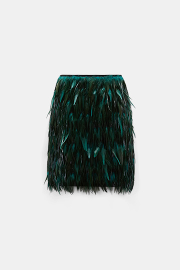 Dorothee Schumacher Glossy feather miniskirt emerald Product Detail View