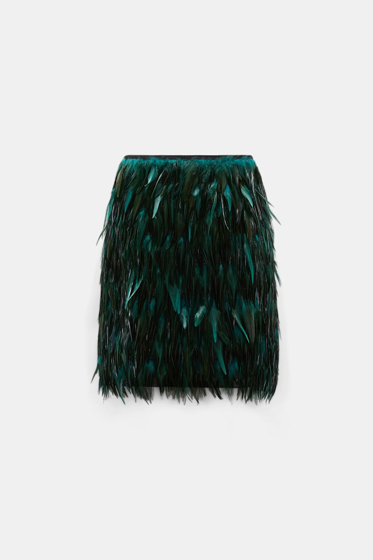 Dorothee Schumacher Glossy feather miniskirt emerald Product Detail View