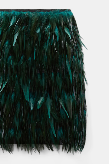 Dorothee Schumacher Glossy feather miniskirt emerald Product Detail View