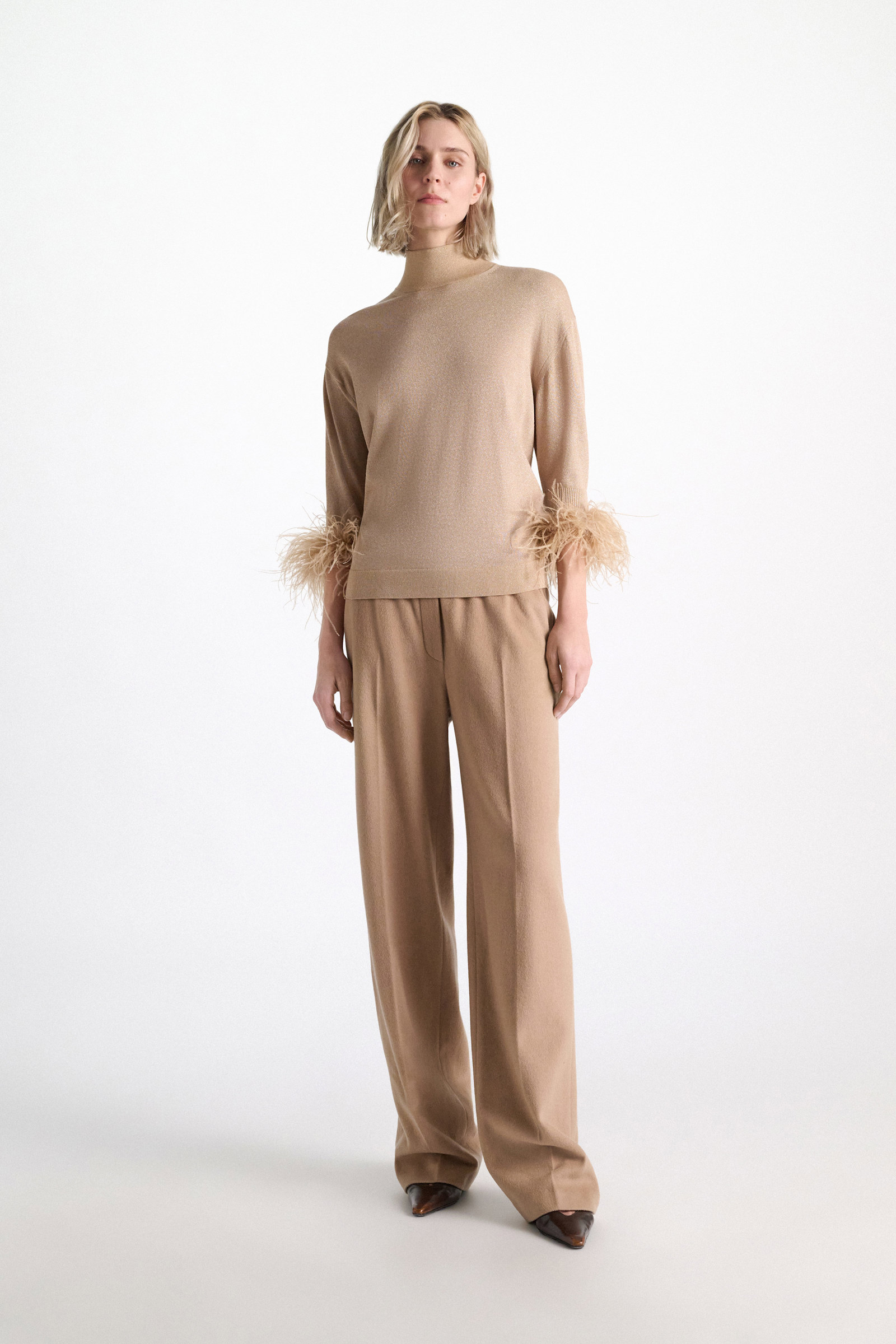 Dorothee Schumacher Ostrich feather cuffs almond Model Front View