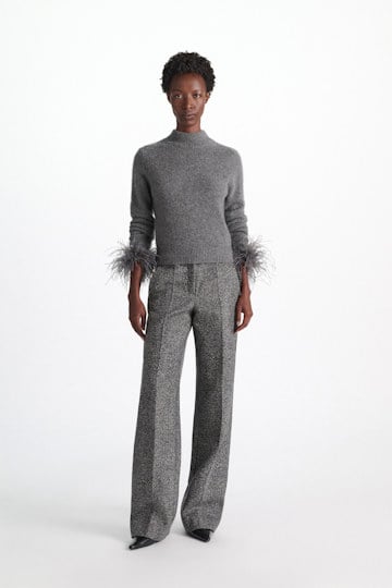 Dorothee Schumacher Ostrich feather cuffs grey Model Front View