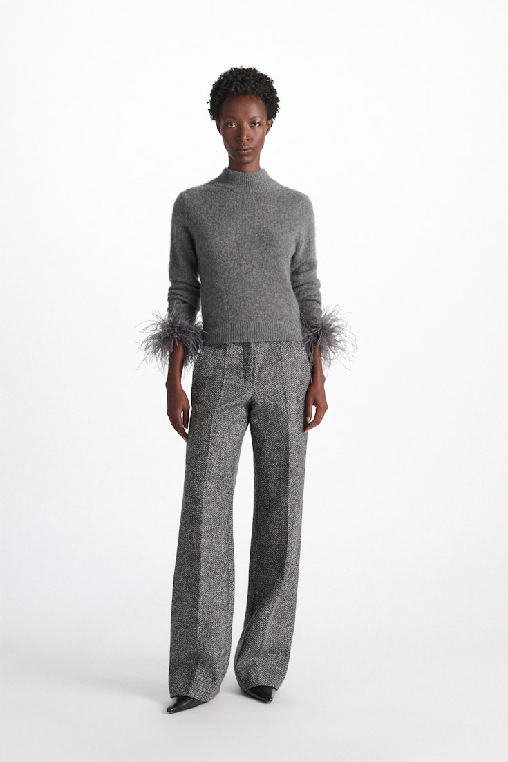 Dorothee Schumacher Ostrich feather cuffs grey Model Front View