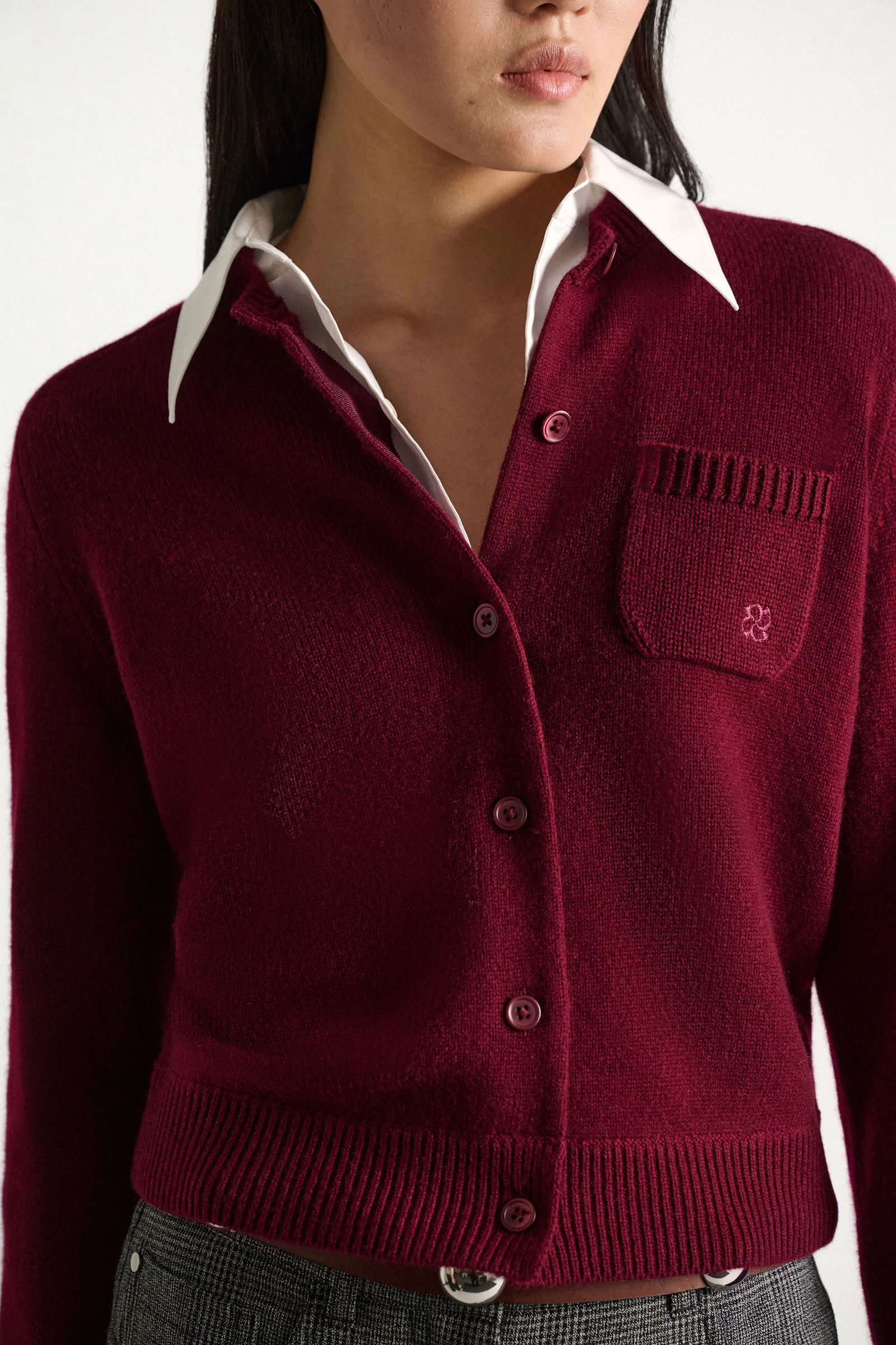 Dorothee Schumacher Fluffy Cardigan mit Hemdkragen dark burgundy