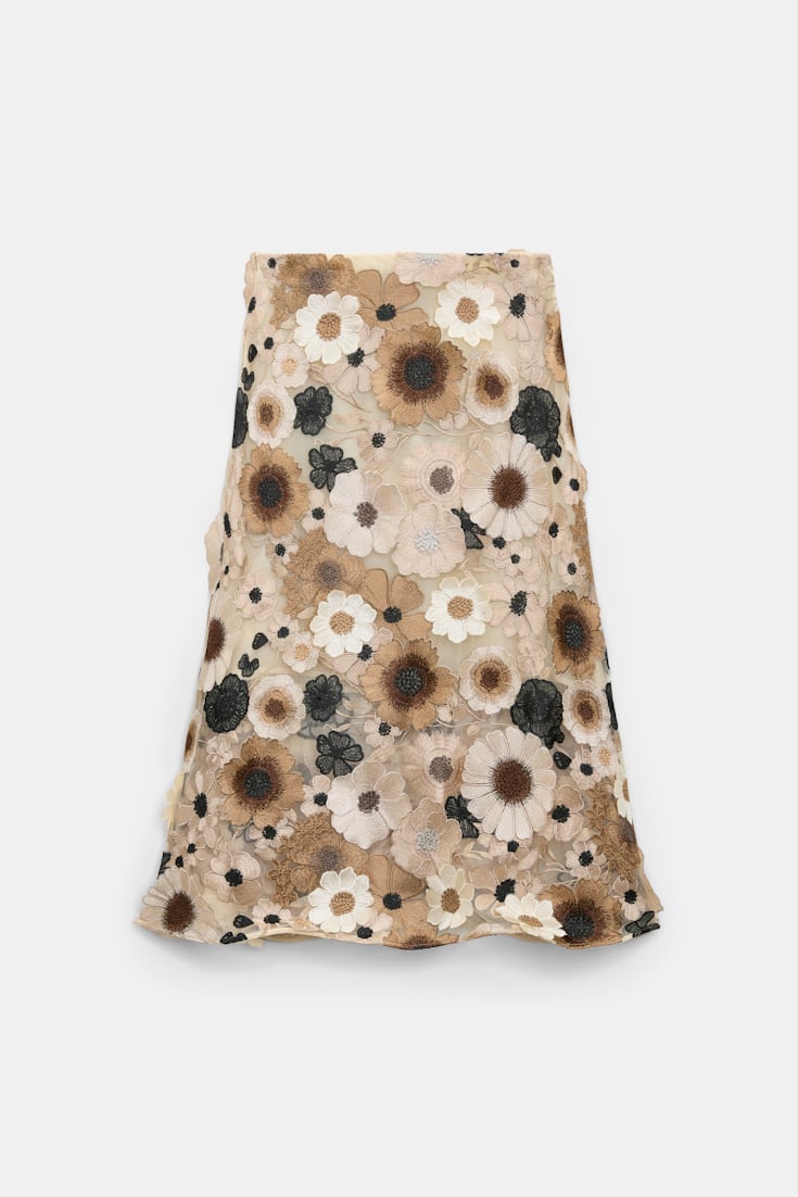 Dorothee Schumacher Midi-Rock mit dreidimensionaler Blumenstickerei multi flower camel Product Front View