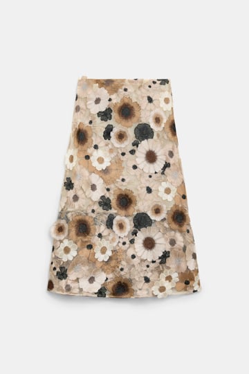 Dorothee Schumacher Midi-Rock mit dreidimensionaler Blumenstickerei multi flower camel Product Detail View