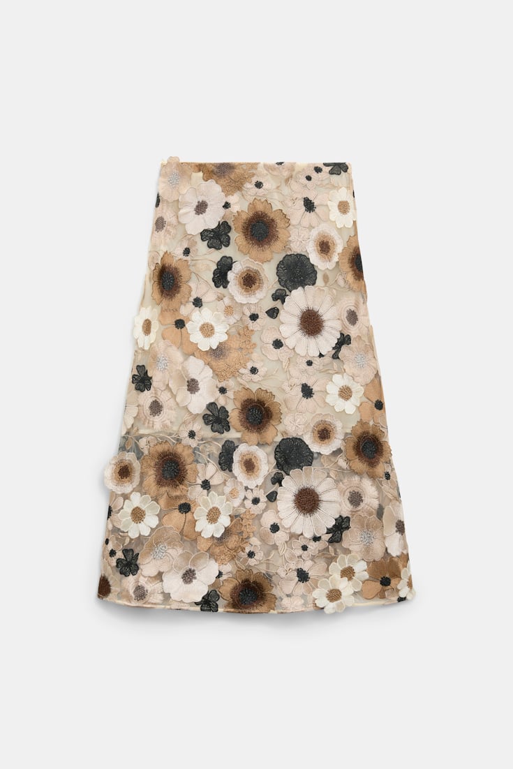 Dorothee Schumacher Midi-Rock mit dreidimensionaler Blumenstickerei multi flower camel Product Detail View