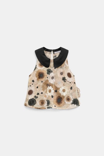 Dorothee Schumacher A-line top with 3D embroidery multi flower camel Product Front View
