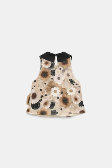 Dorothee Schumacher A-line top with 3D embroidery multi flower camel Product Detail View