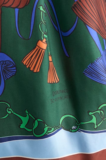 Dorothee Schumacher Oversized mixed print silk twill blouse fungus green Model Detail View