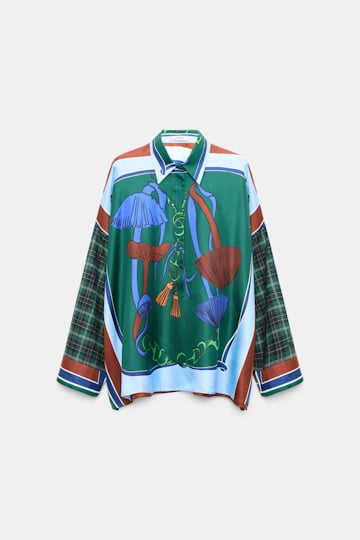 Dorothee Schumacher Oversize-Bluse mit gemischten Mustern fungus green Product Front View