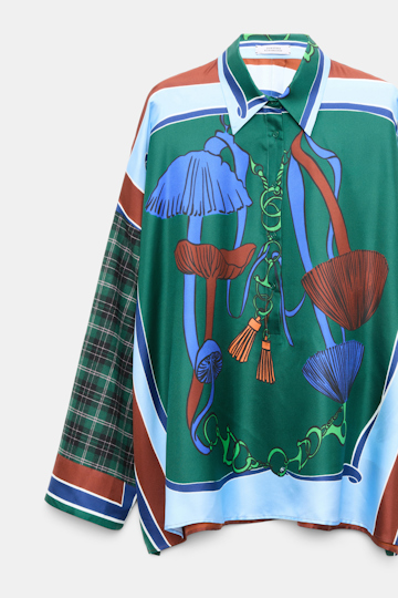 Dorothee Schumacher Oversize-Bluse mit gemischten Mustern fungus green Product Detail View
