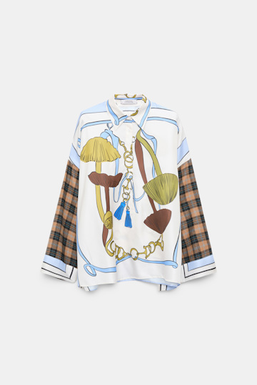 Dorothee Schumacher Oversized mixed print silk twill blouse Blue Ribbon scarf Product Front View