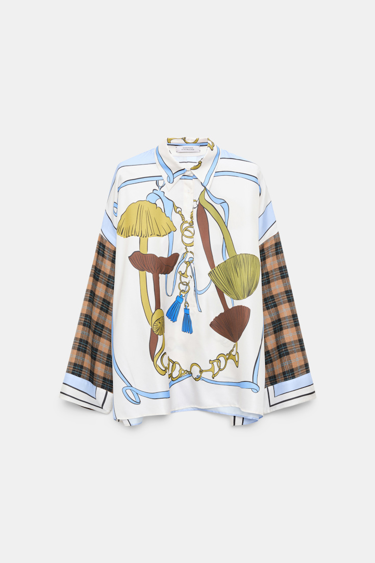 Dorothee Schumacher Oversized mixed print silk twill blouse Blue Ribbon scarf Product Front View