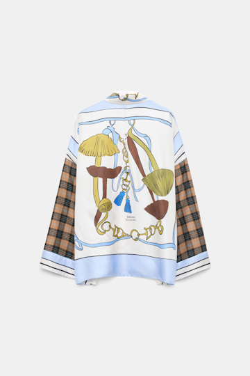 Dorothee Schumacher Oversized mixed print silk twill blouse Blue Ribbon scarf Product Detail View