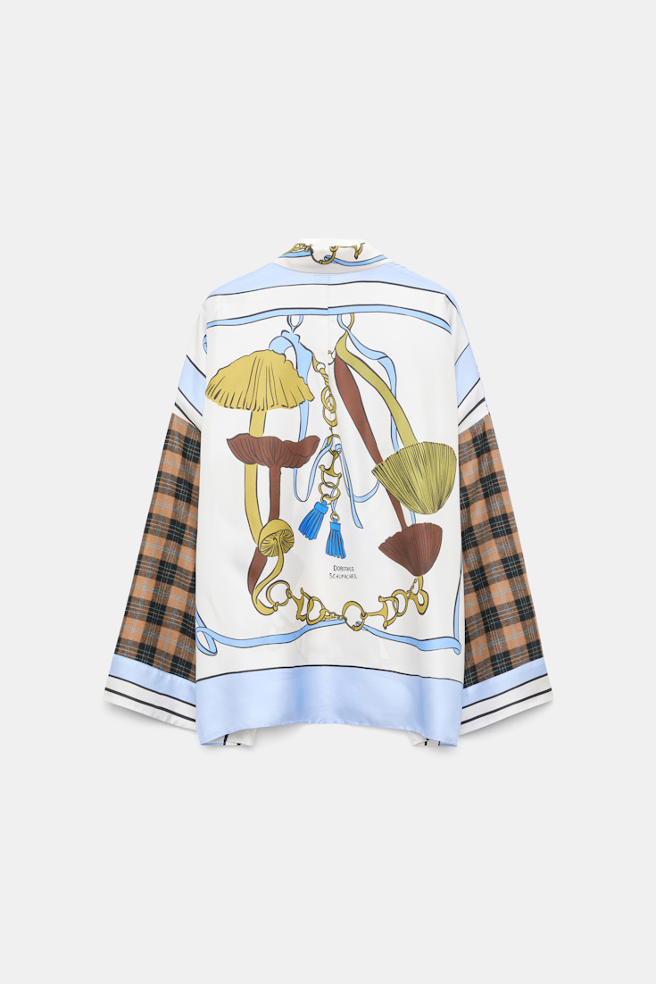 Dorothee Schumacher Oversized mixed print silk twill blouse Blue Ribbon scarf Product Detail View
