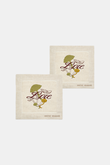 Dorothee Schumacher Set of two hand-embroidered napkins fungus green Product Front View