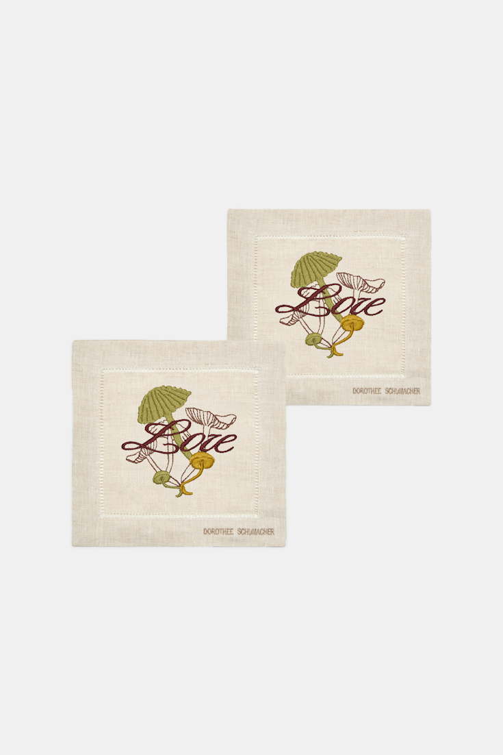 Dorothee Schumacher Set of two hand-embroidered napkins fungus green Product Front View