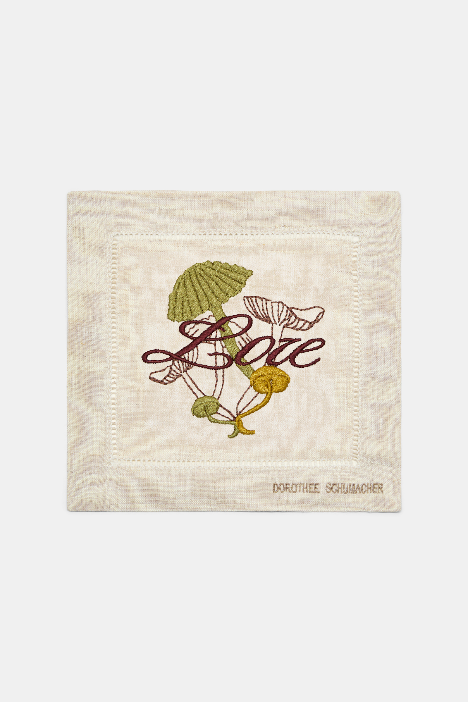 Dorothee Schumacher Set of two hand-embroidered napkins fungus green Product Detail View