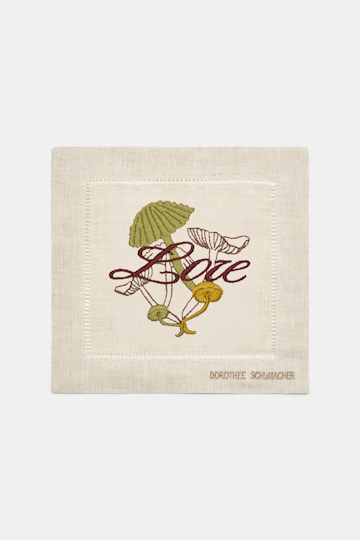 Dorothee Schumacher Set of two hand-embroidered napkins fungus green Product Detail View