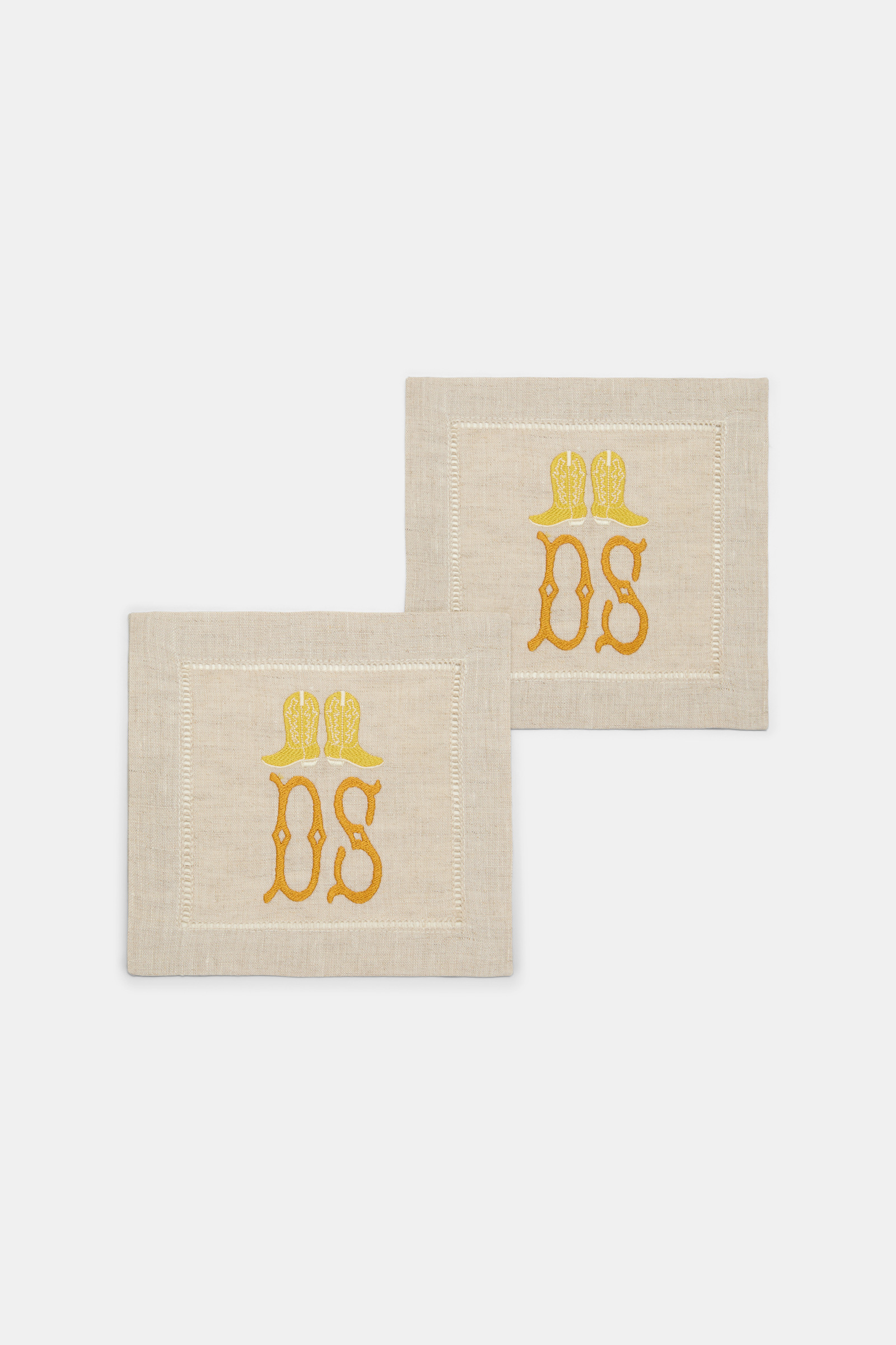 Dorothee Schumacher Set of two hand-embroidered napkins DS Boots yellow Product Front View