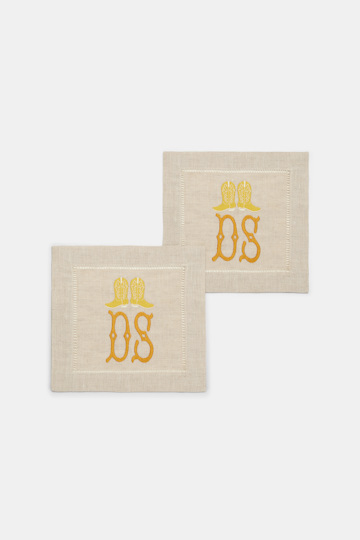 Dorothee Schumacher Set of two hand-embroidered napkins DS Boots yellow Product Front View
