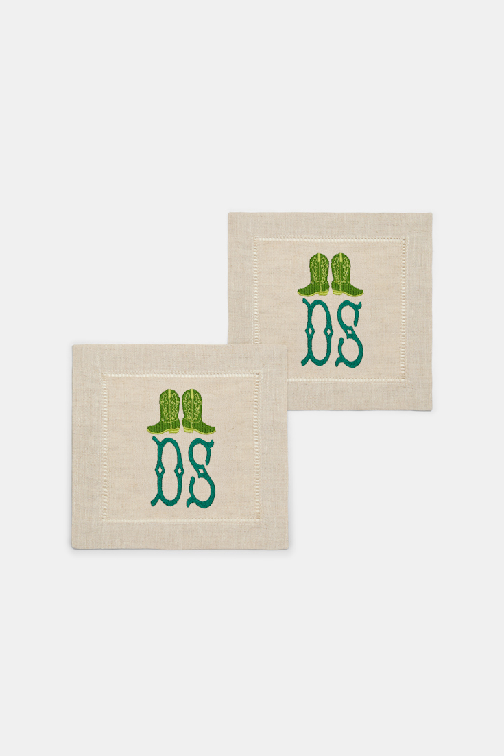 Dorothee Schumacher Set of two hand-embroidered napkins DS Boots green Product Front View