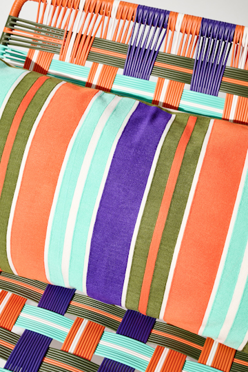 Dorothee Schumacher Large striped cushion orange purple stripe mix