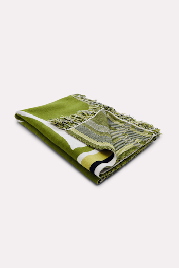 Dorothee Schumacher Wool blanket with GOOD LUCK clover motif marrocan green/white