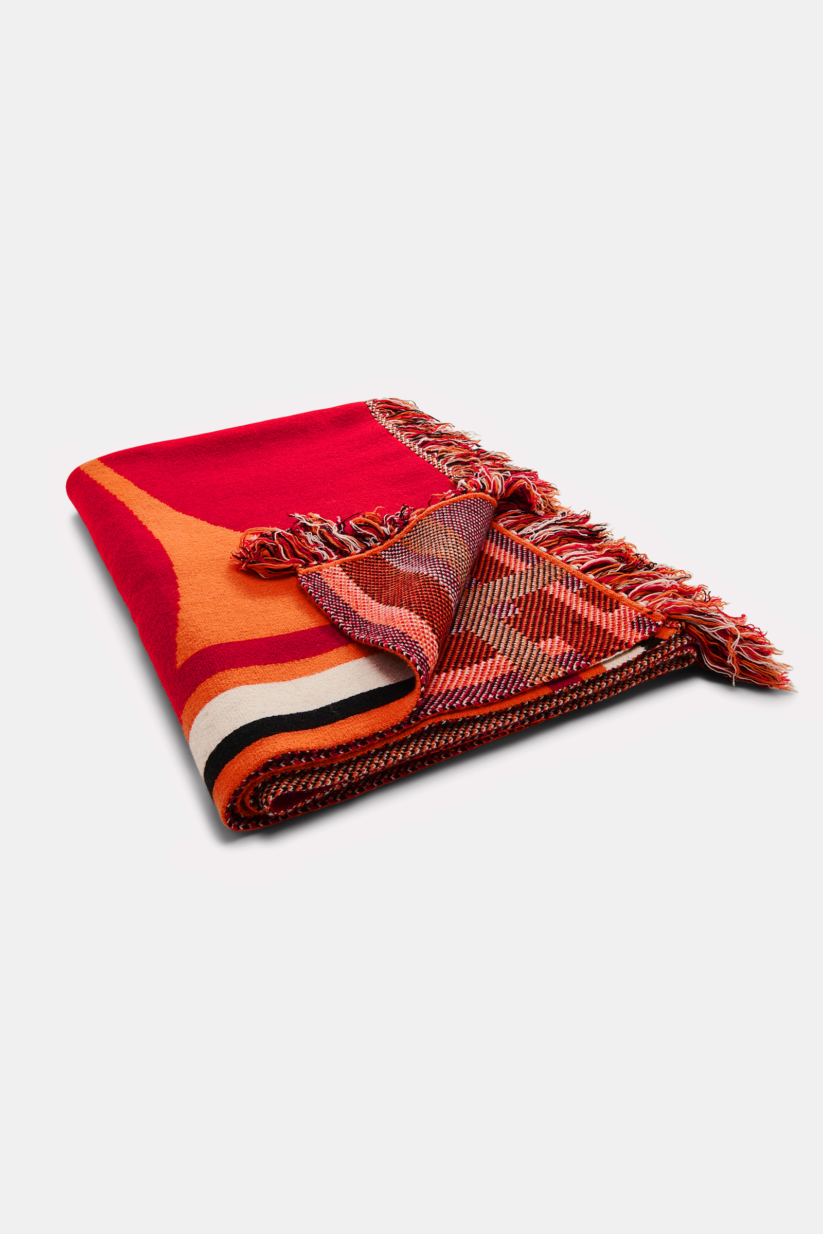 Dorothee Schumacher Wool blanket with GOOD LUCK clover motif orange verde militar mix