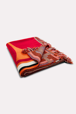 Dorothee Schumacher Wool blanket with GOOD LUCK clover motif mix orange/verde/militar