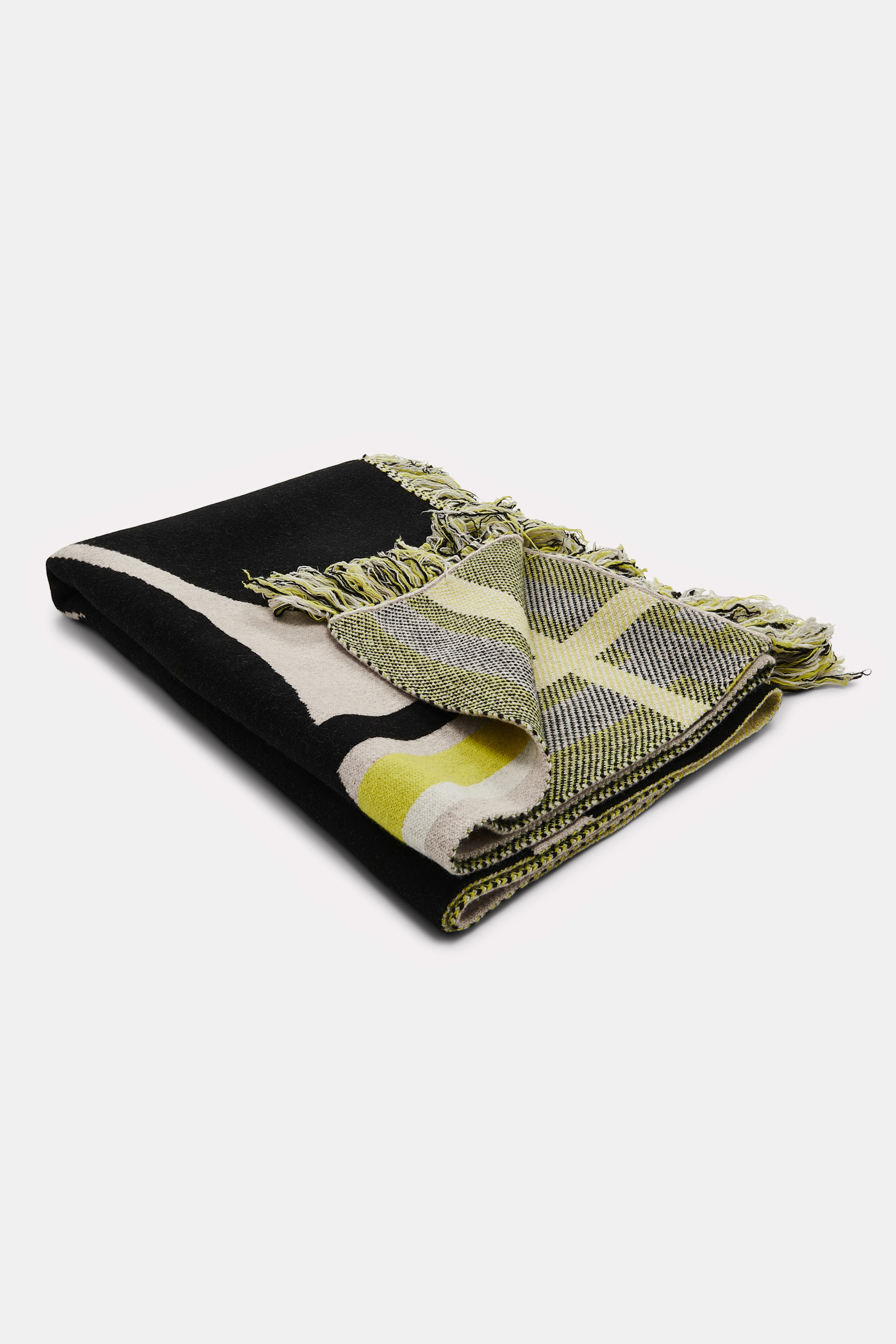 Dorothee Schumacher Wolldecke mit Kleeblatt und GOOD LUCK Motiv beige/black/yellow